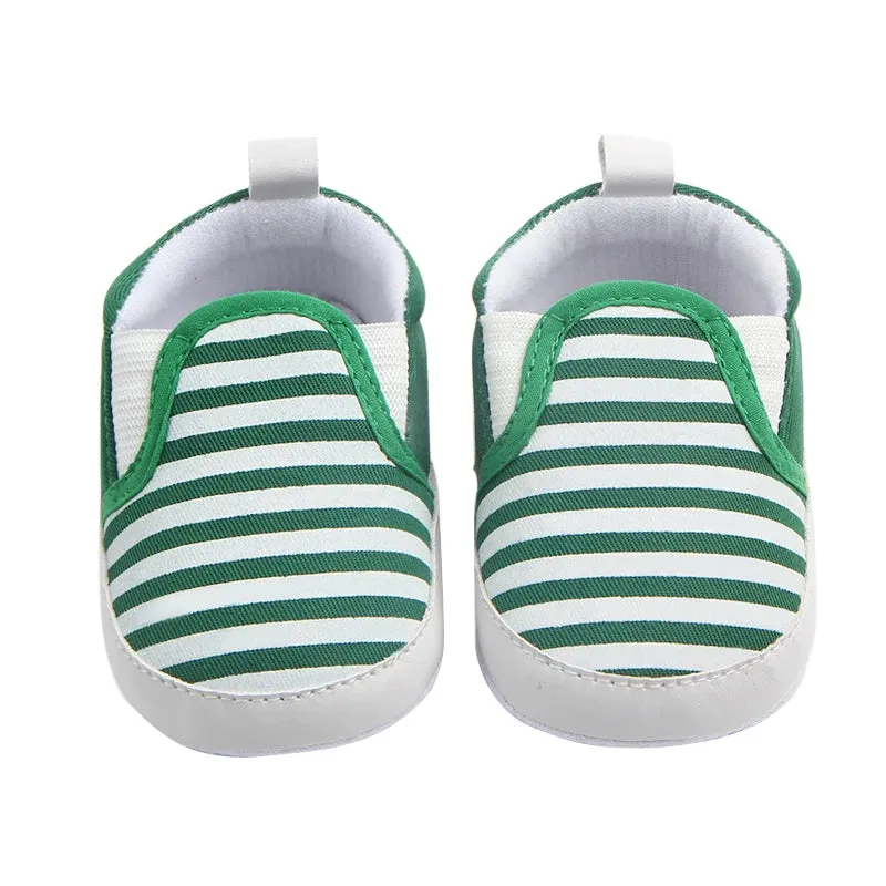 Infant Baby Stripe Print Non-Slip Slippers, Soft Sole Walking Shoes, 0-18M