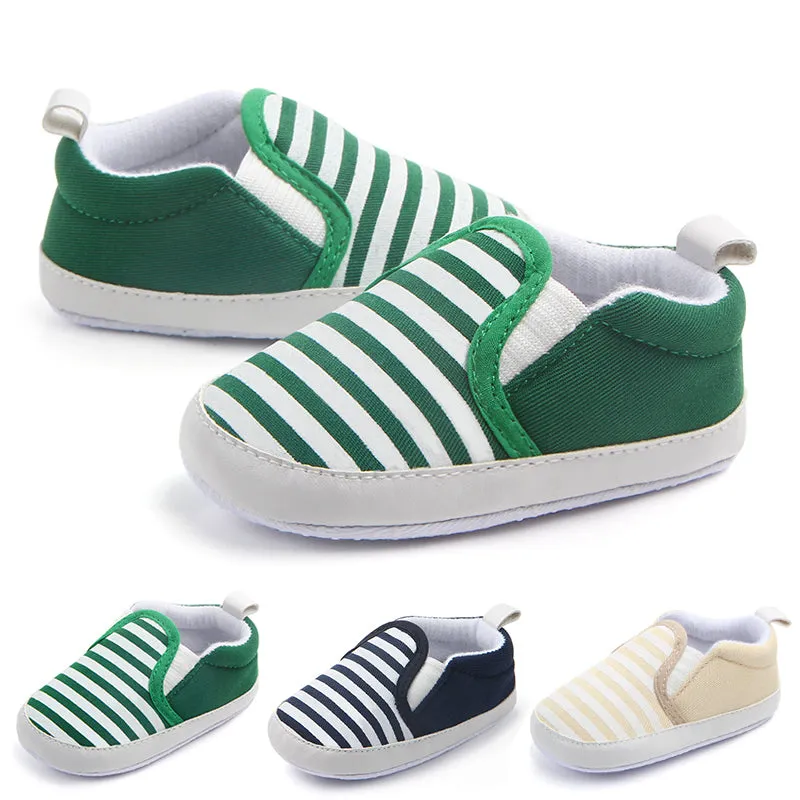 Infant Baby Stripe Print Non-Slip Slippers, Soft Sole Walking Shoes, 0-18M