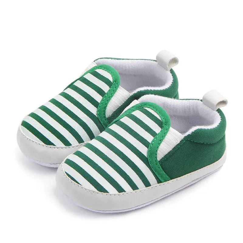 Infant Baby Stripe Print Non-Slip Slippers, Soft Sole Walking Shoes, 0-18M