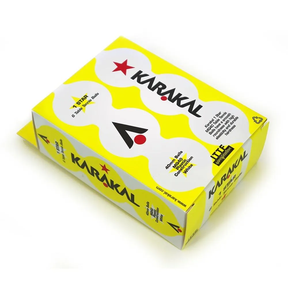 KARAKAL 1 STAR TABLE TENNIS 40MM POLY STARTER BALLS PACK OF 6 - WHITE