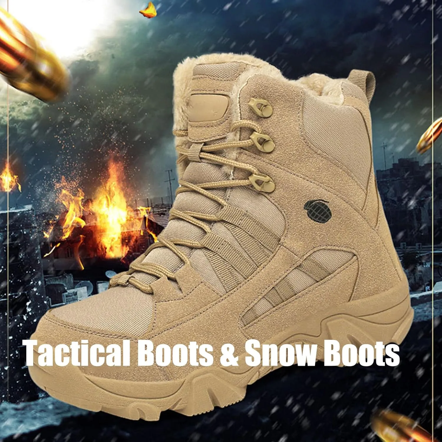 Kervaky Men's Snow, Mountaineering, Hiking, Military Tactical, Work & Outdoor Warm Boots
