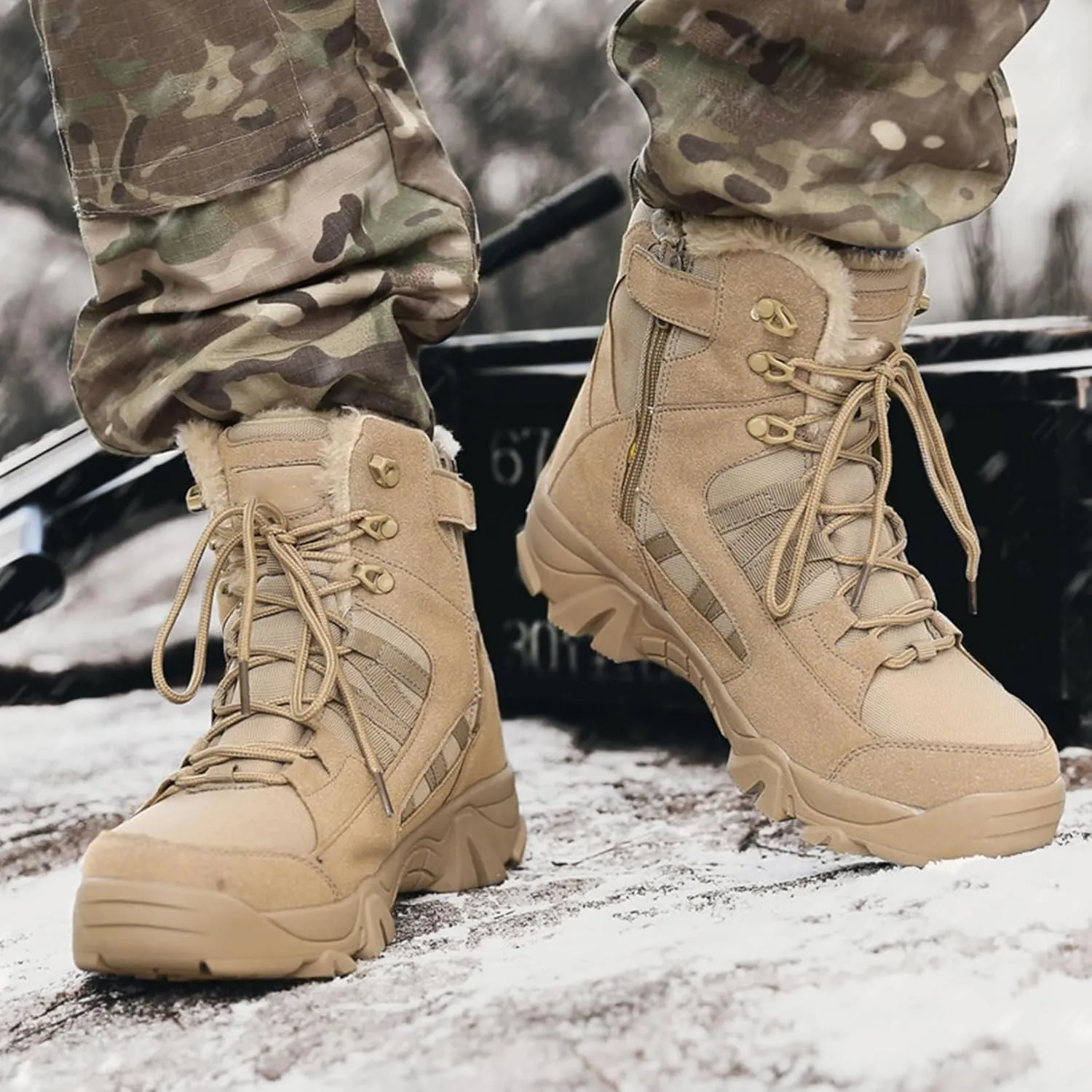 Kervaky Men's Snow, Mountaineering, Hiking, Military Tactical, Work & Outdoor Warm Boots