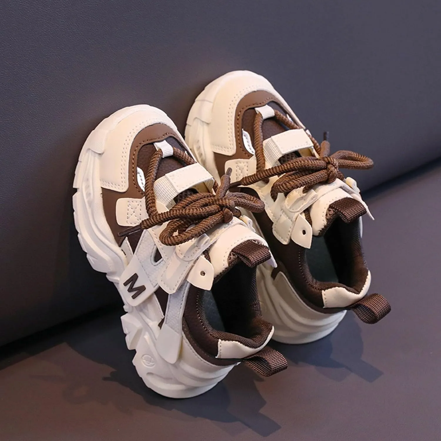 Kids' Handsome Matching Leather Sneakers Boys' Daddy Shoes Girls' Small and Medium Casual Shoes Kids Sneakers Size 13
