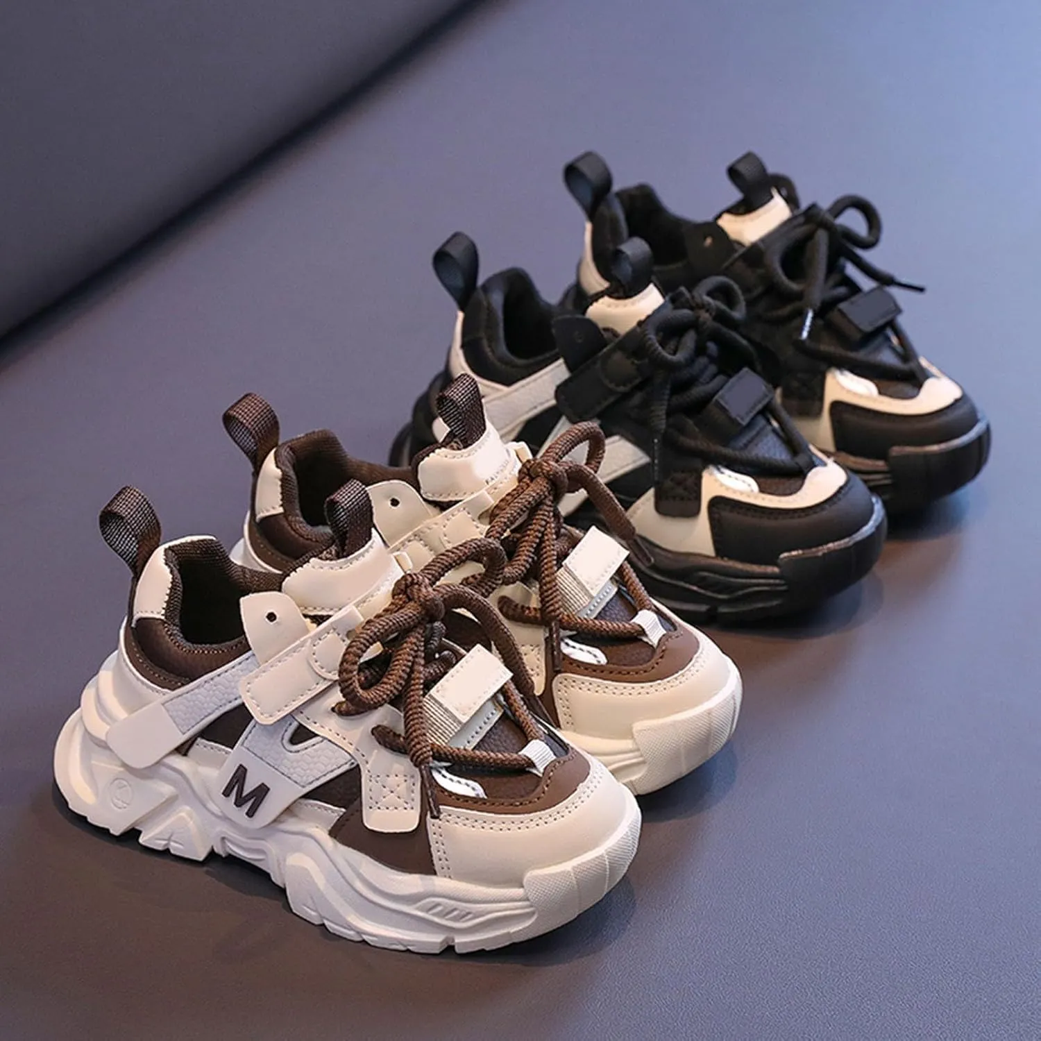 Kids' Handsome Matching Leather Sneakers Boys' Daddy Shoes Girls' Small and Medium Casual Shoes Kids Sneakers Size 13