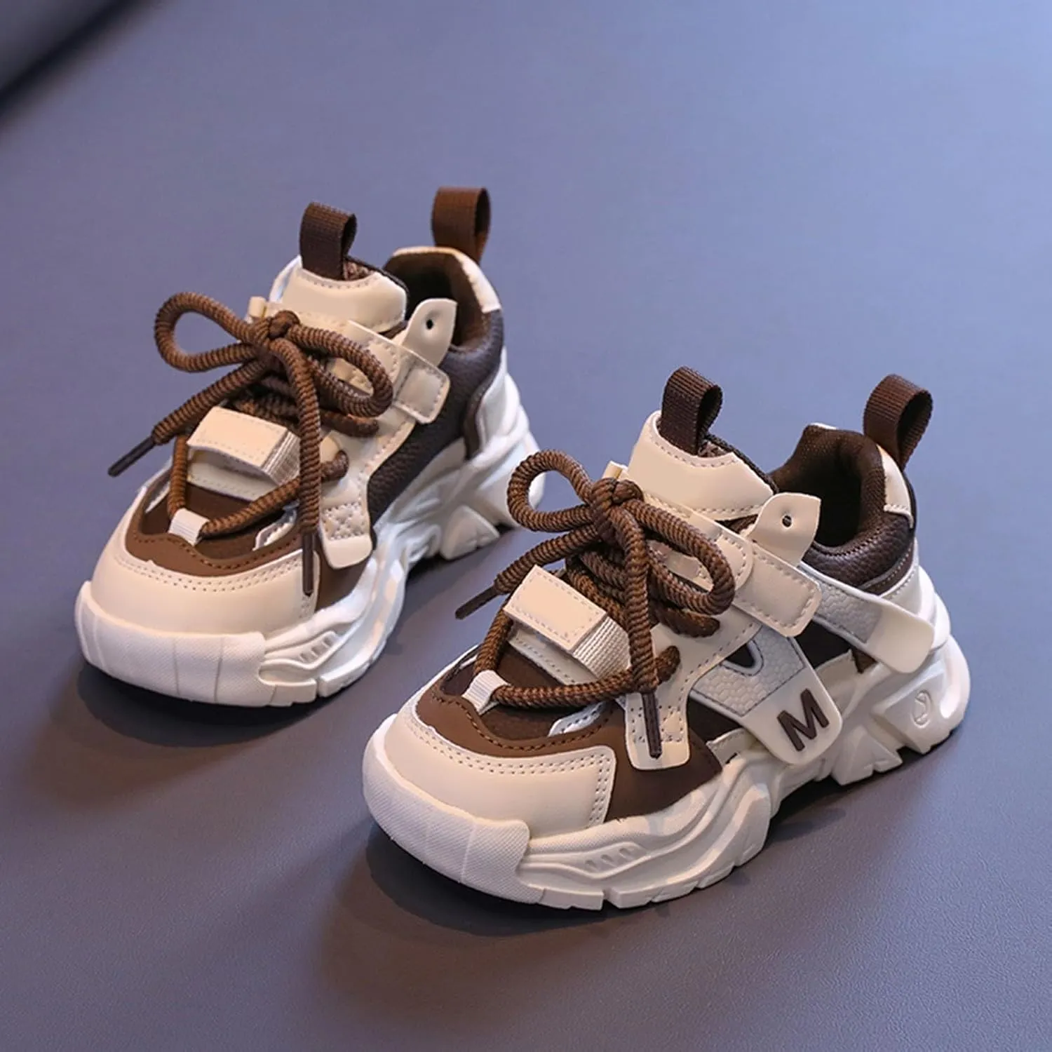 Kids' Handsome Matching Leather Sneakers Boys' Daddy Shoes Girls' Small and Medium Casual Shoes Kids Sneakers Size 13