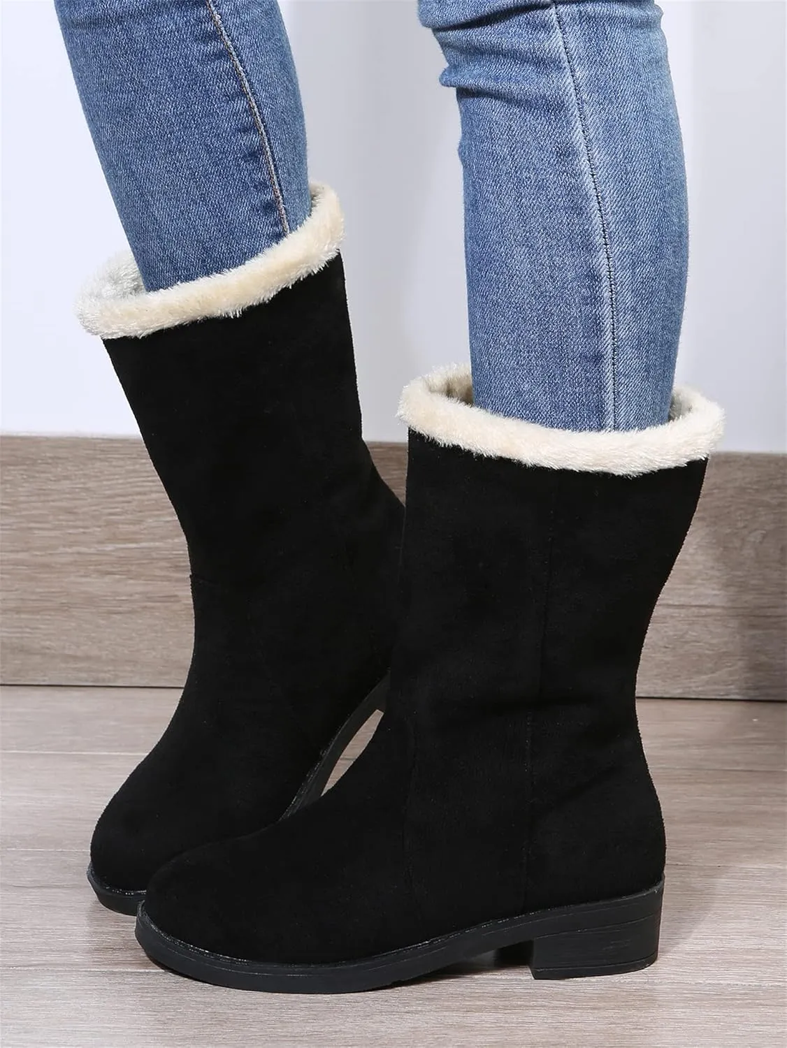 Ladmiple Snow Boots For Women Tall Mid Calf Winter Shoes with Fur Lined Warm Slip On Comfortable Anti Slip Outdoor Shoes