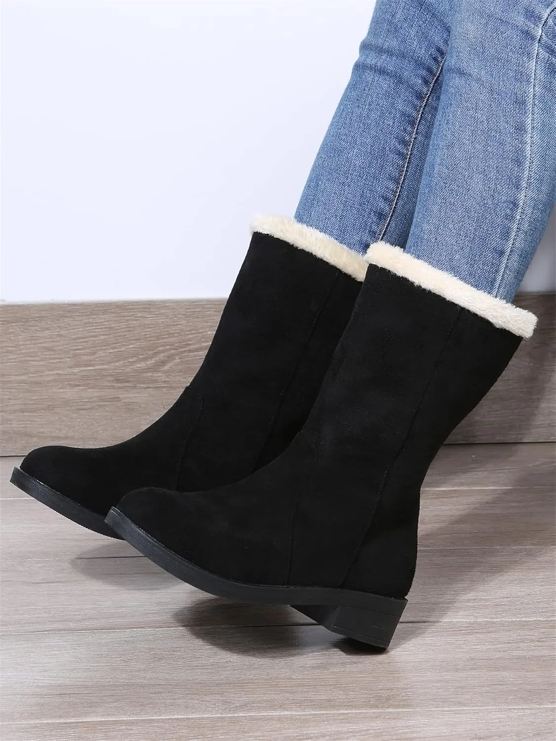 Ladmiple Snow Boots For Women Tall Mid Calf Winter Shoes with Fur Lined Warm Slip On Comfortable Anti Slip Outdoor Shoes