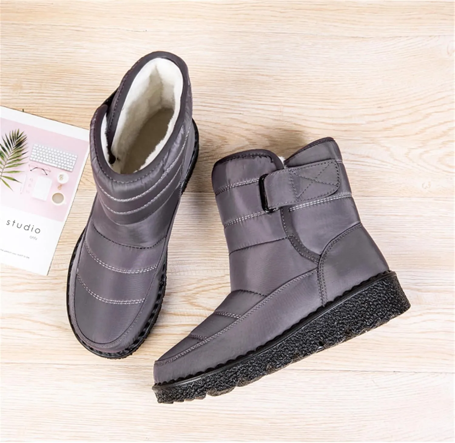 Ladmiple Winter Boots For Women Waterproof Snow Cute Ankle Booties Fur Lined Warm Slip On Comfortable Anti Slip Outdoor Shoes