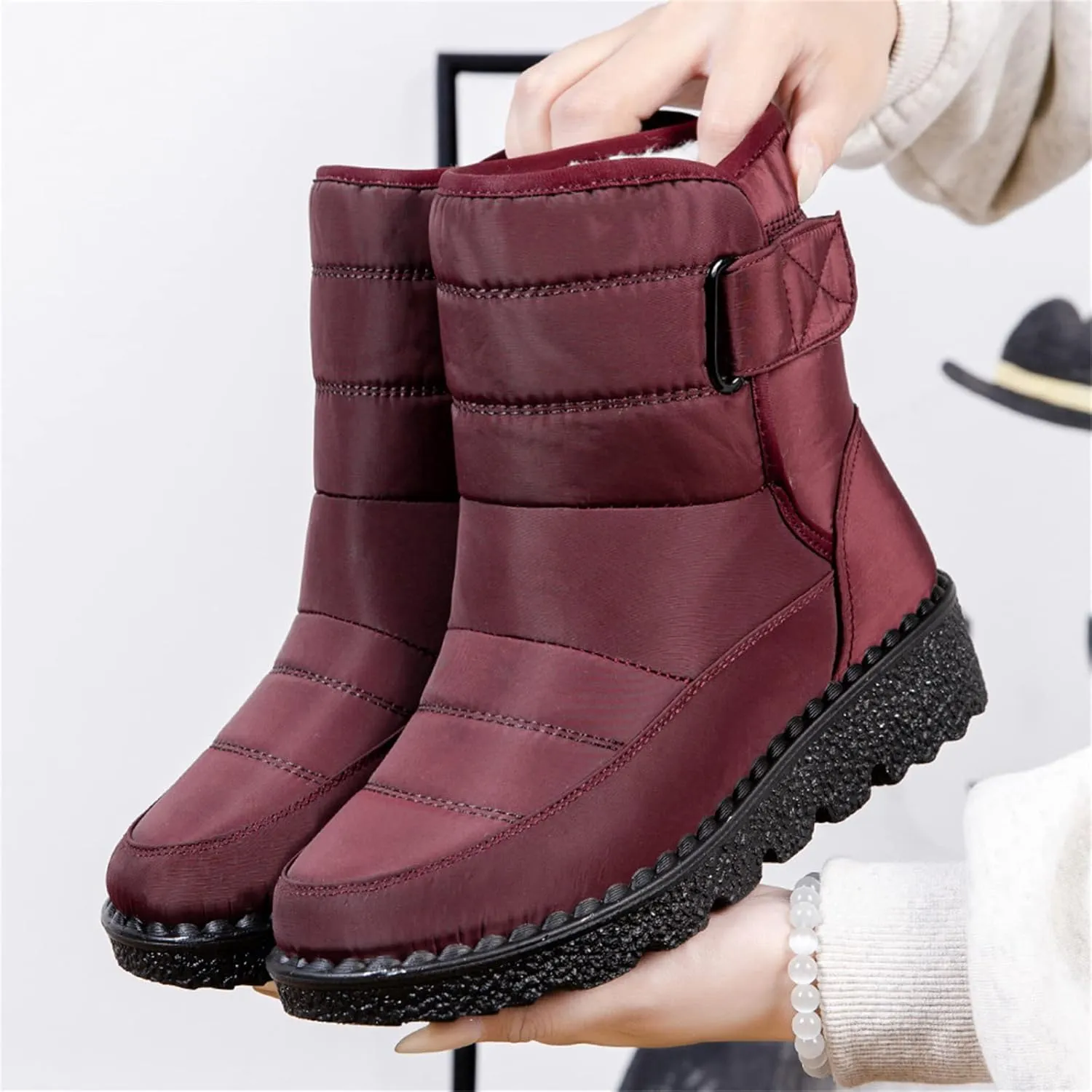 Ladmiple Winter Boots For Women Waterproof Snow Cute Ankle Booties Fur Lined Warm Slip On Comfortable Anti Slip Outdoor Shoes