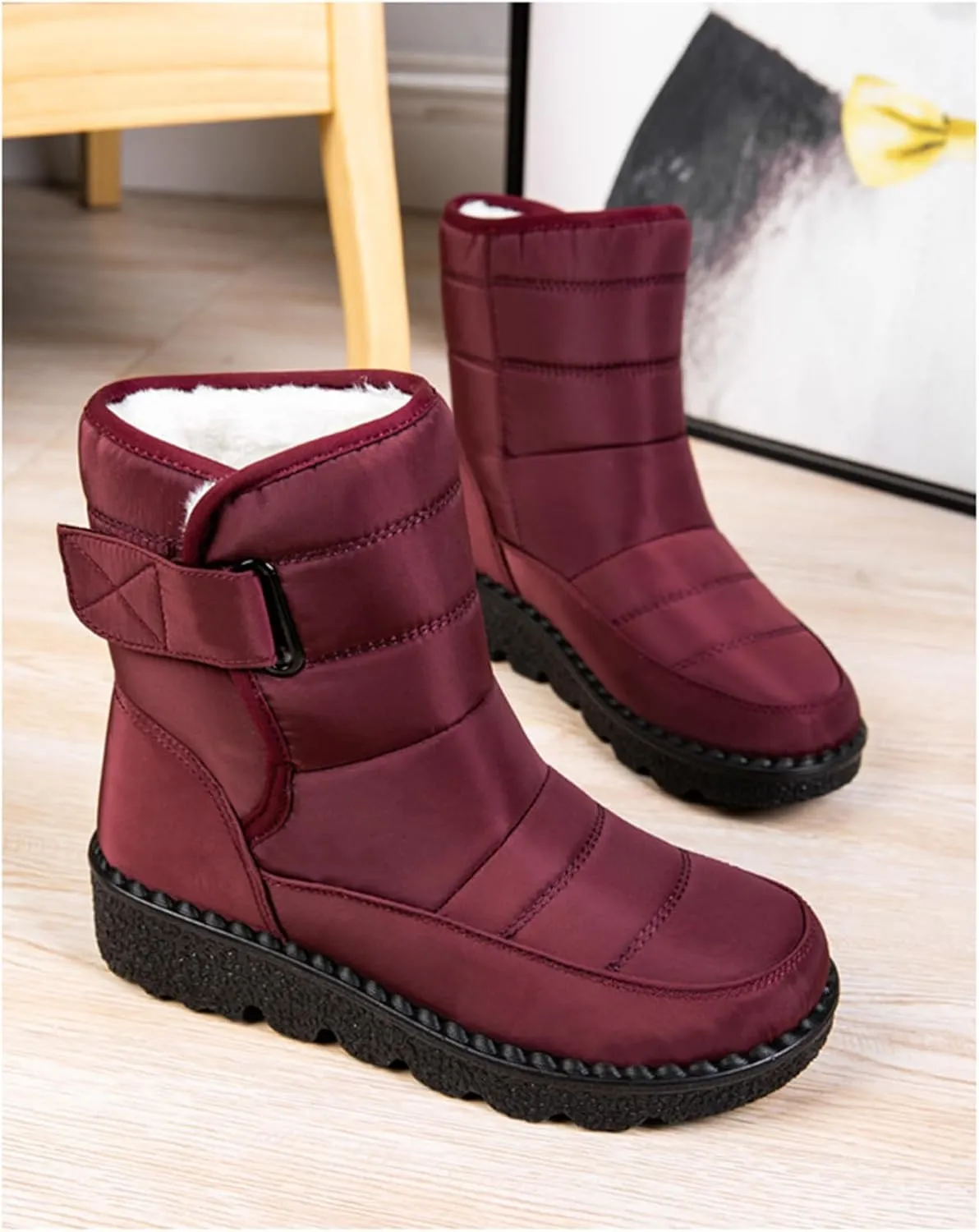 Ladmiple Winter Boots For Women Waterproof Snow Cute Ankle Booties Fur Lined Warm Slip On Comfortable Anti Slip Outdoor Shoes