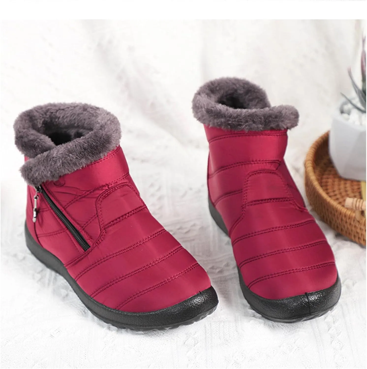 Ladmiple Winter Boots For Women Waterproof Snow Cute Ankle Booties Fur Lining Warm Comfortable Slip On Outdoor Shoes