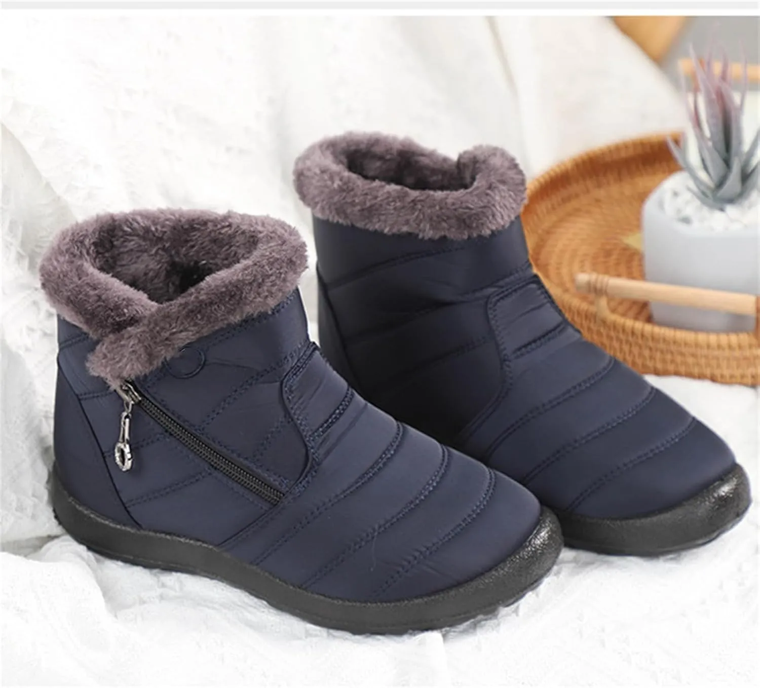 Ladmiple Winter Boots For Women Waterproof Snow Cute Ankle Booties Fur Lining Warm Comfortable Slip On Outdoor Shoes