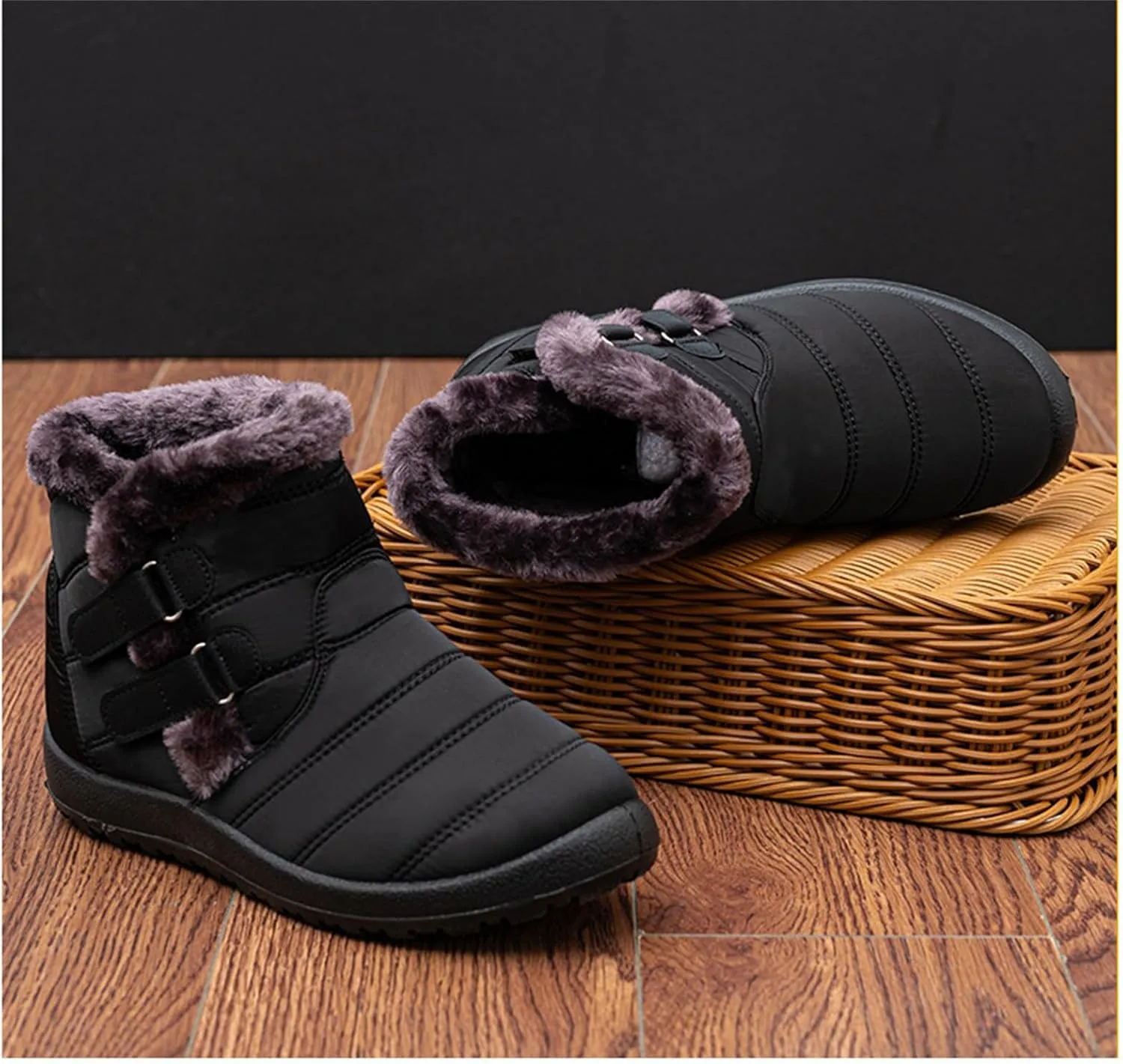 Ladmiple Winter Boots For Women Waterproof Snow Non Slip Fur Lining Comfortable Slip On Outdoor Shoes Warm Ankle Booties