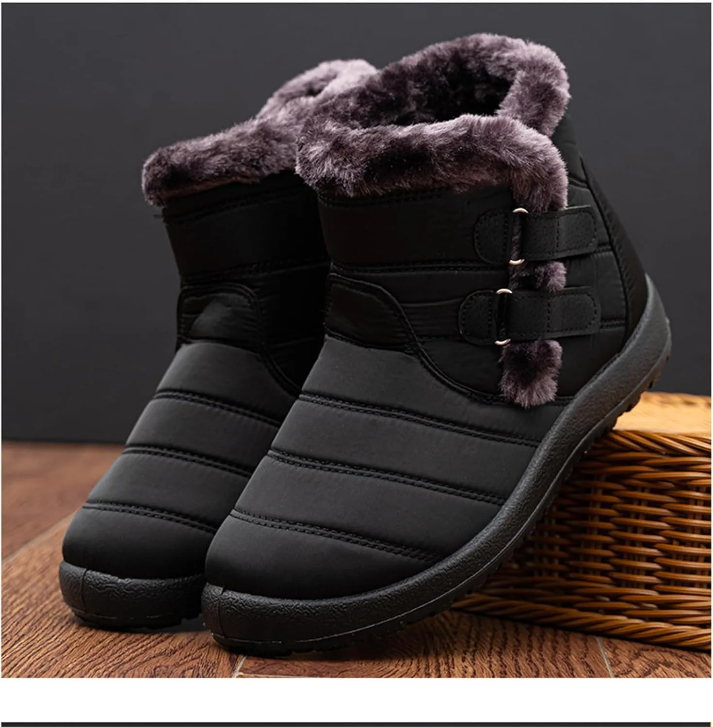 Ladmiple Winter Boots For Women Waterproof Snow Non Slip Fur Lining Comfortable Slip On Outdoor Shoes Warm Ankle Booties