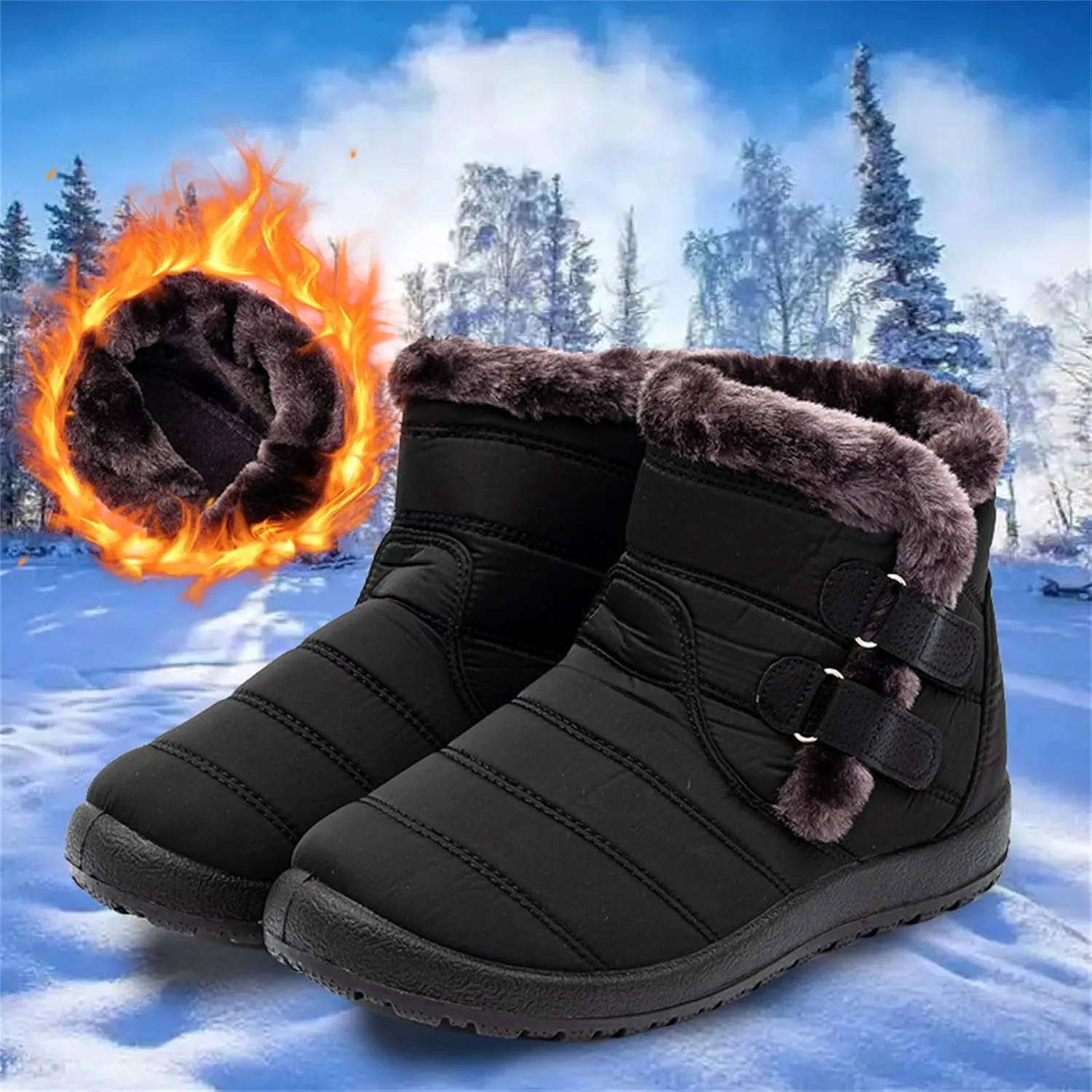 Ladmiple Winter Boots For Women Waterproof Snow Non Slip Fur Lining Comfortable Slip On Outdoor Shoes Warm Ankle Booties