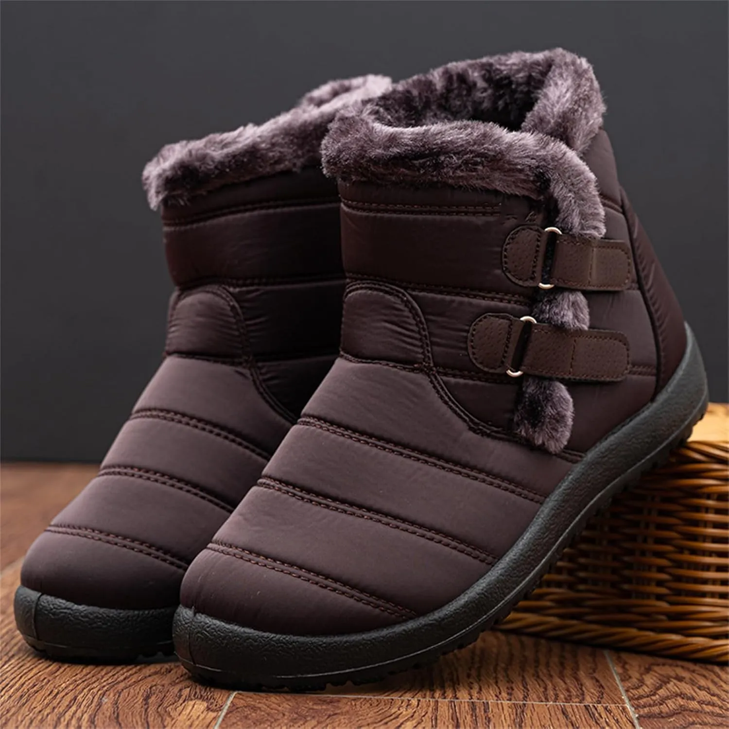 Ladmiple Winter Boots For Women Waterproof Snow Non Slip Fur Lining Comfortable Slip On Outdoor Shoes Warm Ankle Booties