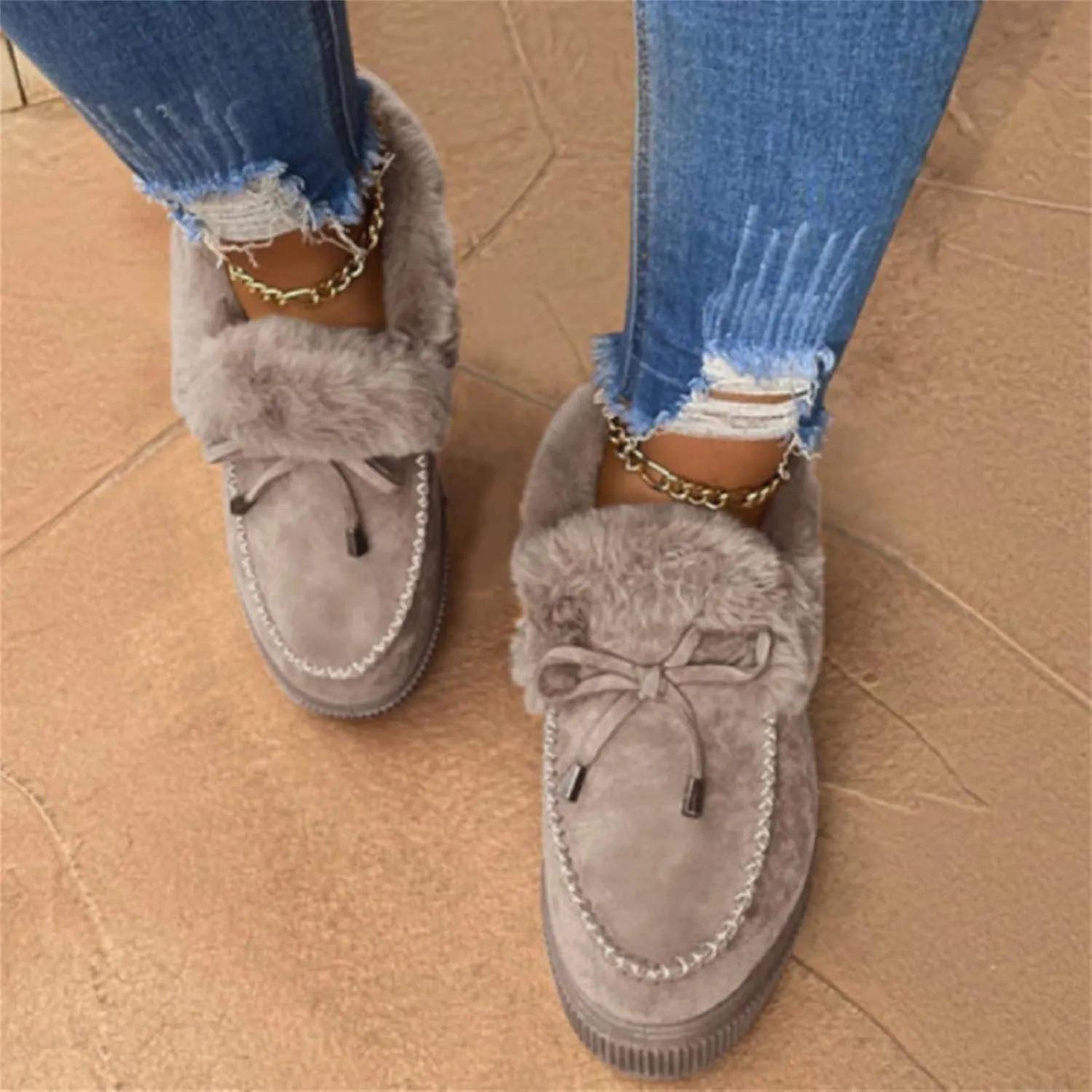 Lausiuoe Winter Boots For Women 2022 With Fur Fluffy Fuzzy Ankle Booties Soft Outdoor Shoes Fashion Casual Walking Shoes