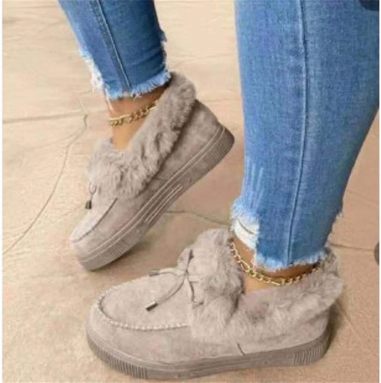 Lausiuoe Winter Boots For Women 2022 With Fur Fluffy Fuzzy Ankle Booties Soft Outdoor Shoes Fashion Casual Walking Shoes