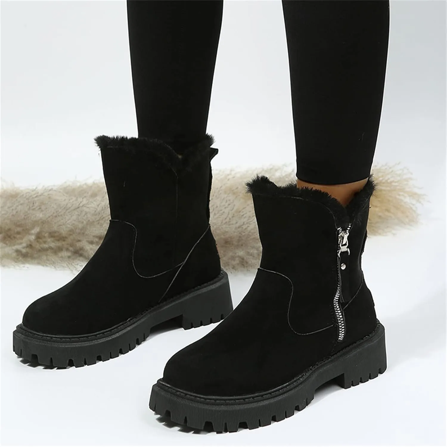 Lausiuoe Winter Boots For Women Fashion 2022 Women's Snow Boots Anti-Slip Outdoor Shoes Warm Fur Lined Fuzzy Platform Booties