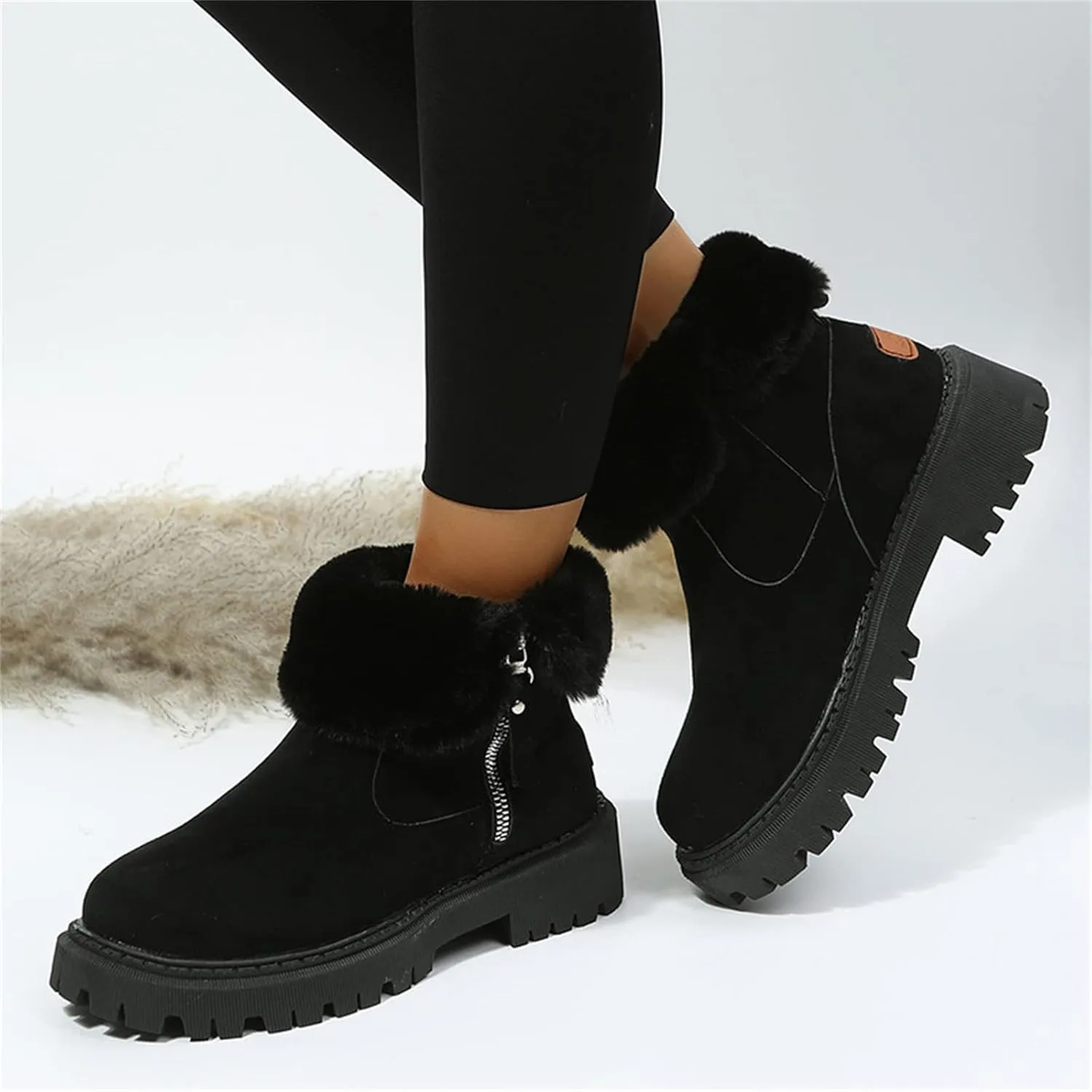 Lausiuoe Winter Boots For Women Fashion 2022 Women's Snow Boots Anti-Slip Outdoor Shoes Warm Fur Lined Fuzzy Platform Booties