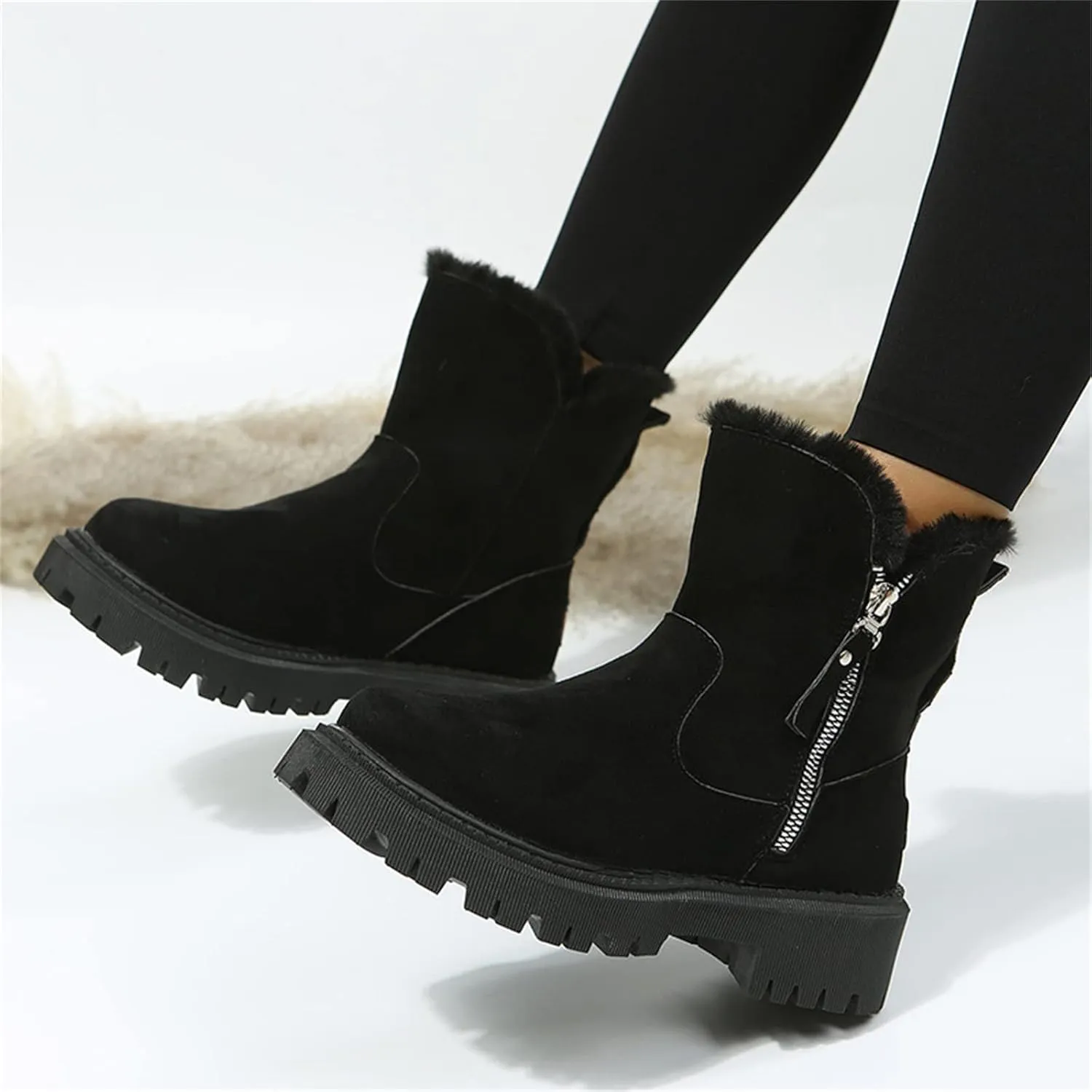 Lausiuoe Winter Boots For Women Fashion 2022 Women's Snow Boots Anti-Slip Outdoor Shoes Warm Fur Lined Fuzzy Platform Booties