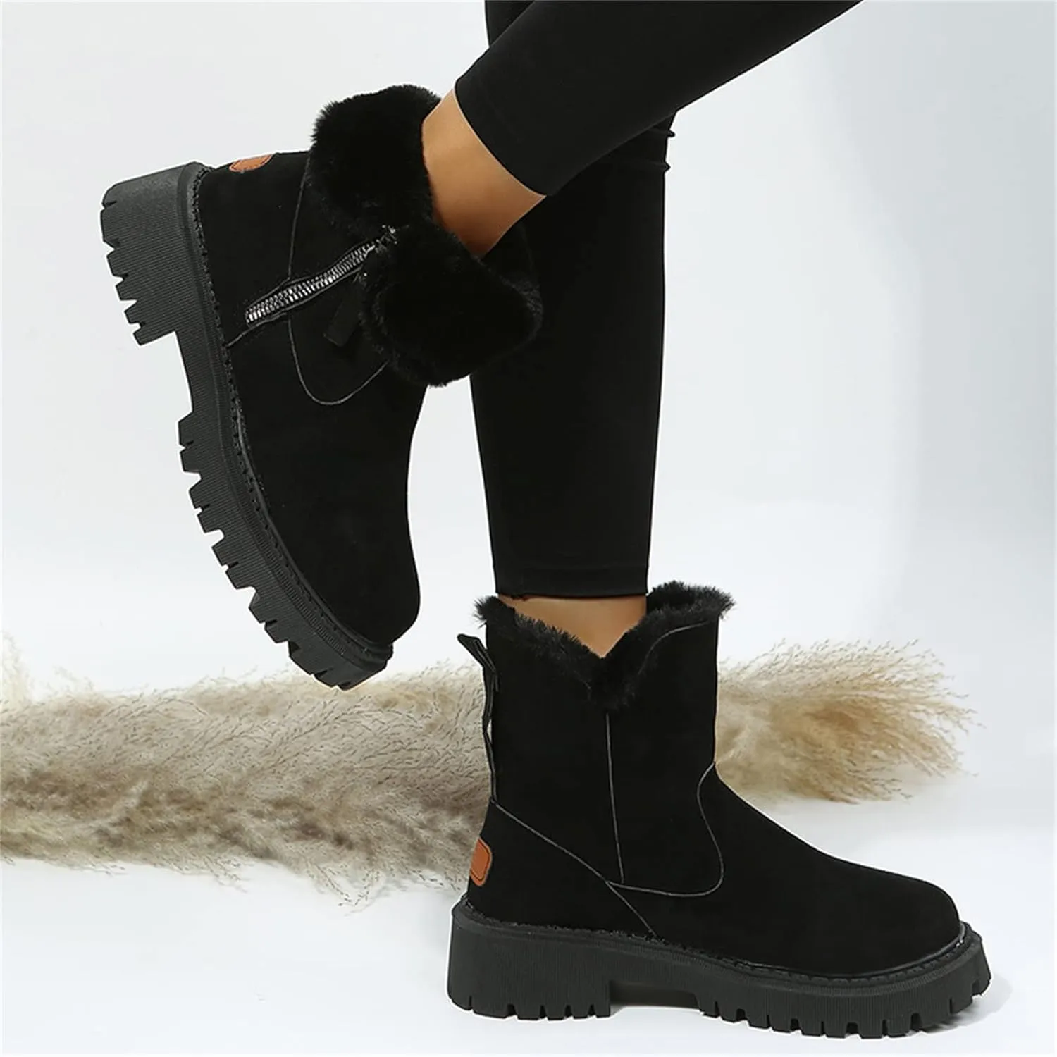 Lausiuoe Winter Boots For Women Fashion 2022 Women's Snow Boots Anti-Slip Outdoor Shoes Warm Fur Lined Fuzzy Platform Booties