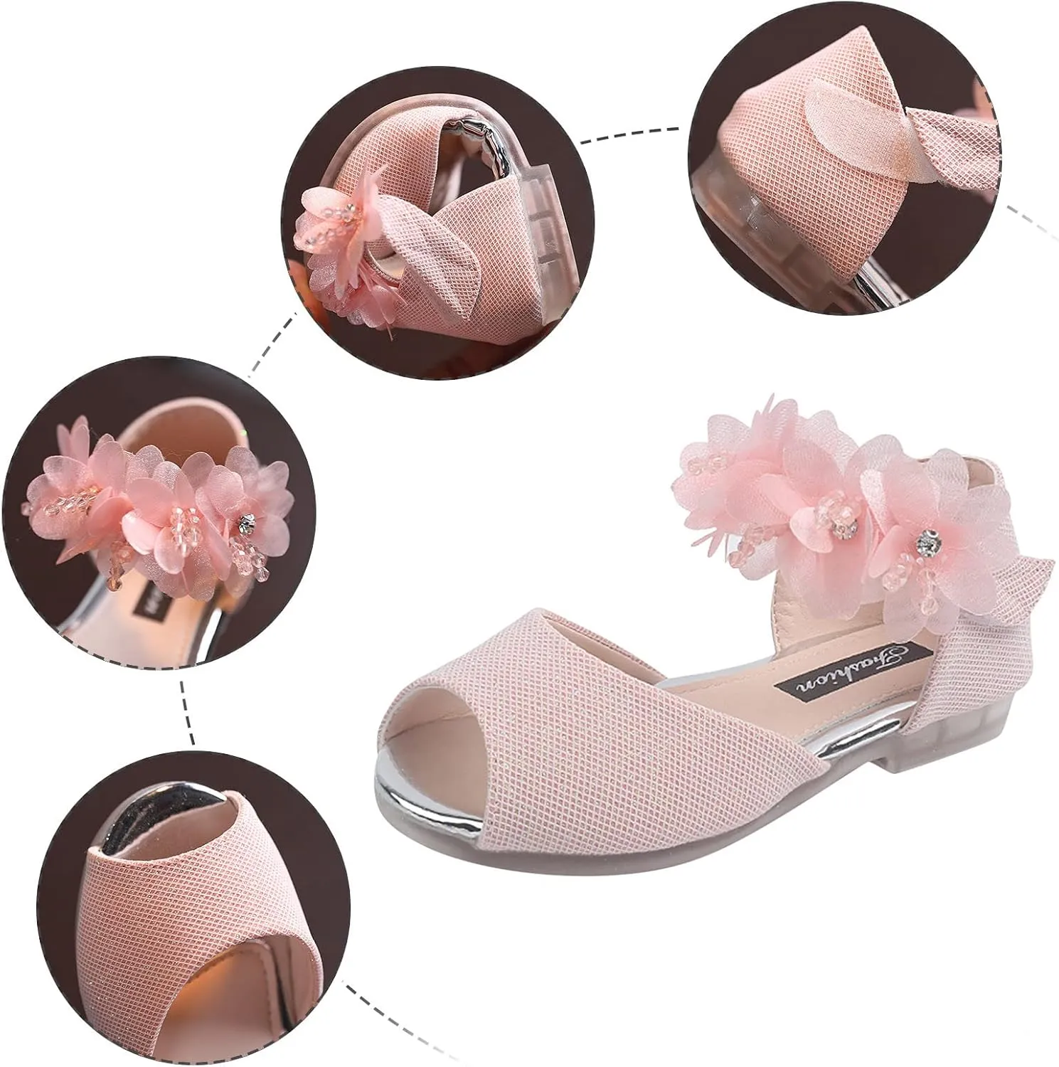 Little Girl Sock Slippers Girls Rhinestone Flower Shoes Low Heel Flower Wedding Party Dress Pump Rubber Kids