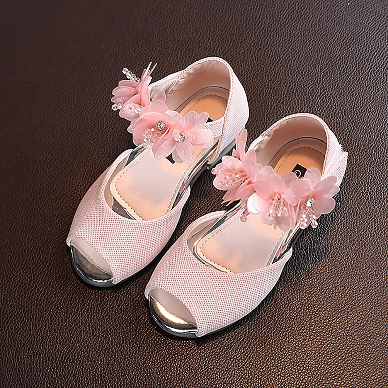 Little Girl Sock Slippers Girls Rhinestone Flower Shoes Low Heel Flower Wedding Party Dress Pump Rubber Kids