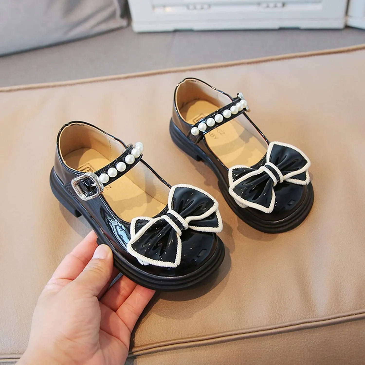 Little Girls Boots Size 3 Fashion Autumn Girls Casual Shoes Thick Sole Round Toe Bow Pearl Girls Boots 11