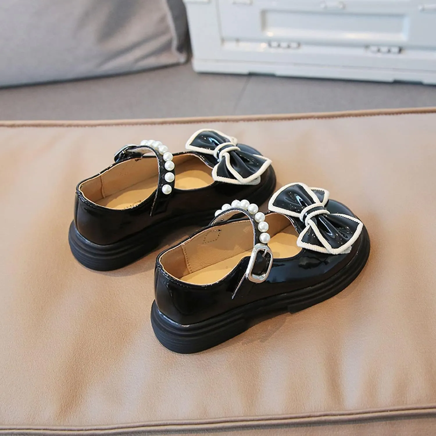 Little Girls Boots Size 3 Fashion Autumn Girls Casual Shoes Thick Sole Round Toe Bow Pearl Girls Boots 11