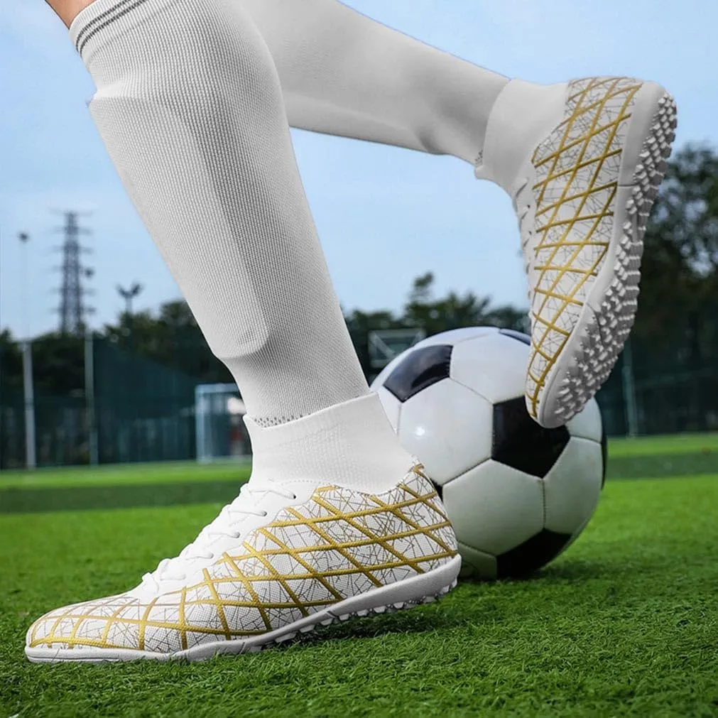 MEBAMY Unisex High top Soccer Boots Cleats Outdoor Athletic Sneaker Turf Football Shoes Spikes Indoor Youth AG Soccer Shoes