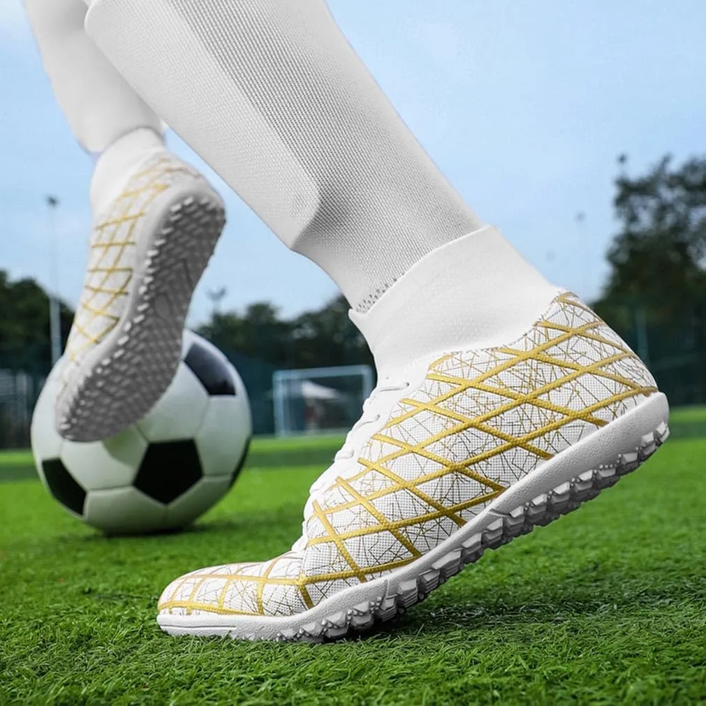 MEBAMY Unisex High top Soccer Boots Cleats Outdoor Athletic Sneaker Turf Football Shoes Spikes Indoor Youth AG Soccer Shoes