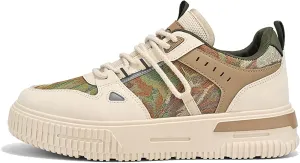 Mens and Womens Anti Slip and Wear Resistant Rubber Soles Skateboard Shoes Tie Up Low Top Casual Sneakers Breathable Thick Soled Walking Shoes Patterned Short Distance Running Shoes