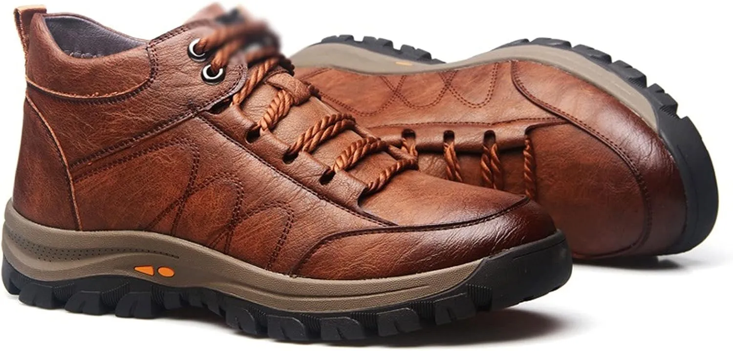 Mens Boots Winter Warm Men's Snow Boots Leather Men's Ankle Boots Plush Men's Winter Boots Soft Sole Comfortable Men's Outdoor Hiking Shoes