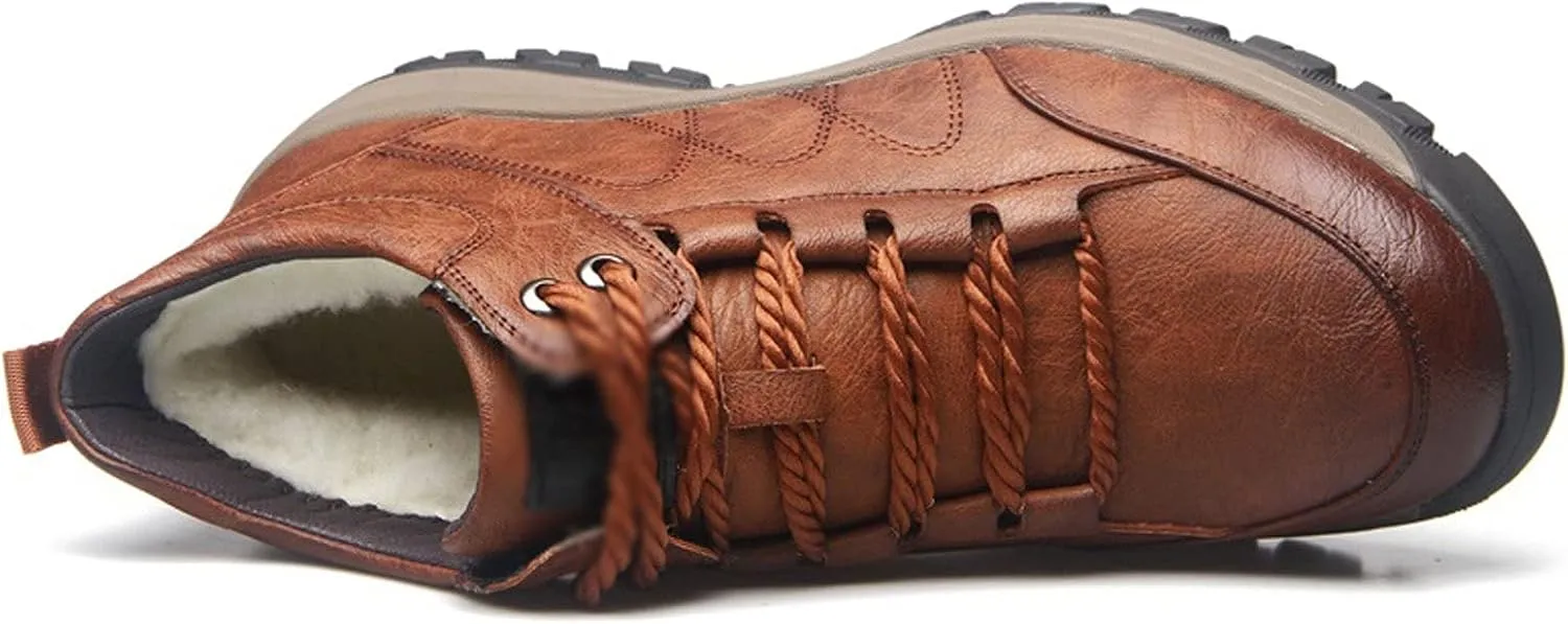 Mens Boots Winter Warm Men's Snow Boots Leather Men's Ankle Boots Plush Men's Winter Boots Soft Sole Comfortable Men's Outdoor Hiking Shoes
