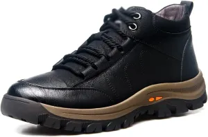 Mens Boots Winter Warm Men's Snow Boots Leather Men's Ankle Boots Plush Men's Winter Boots Soft Sole Comfortable Men's Outdoor Hiking Shoes