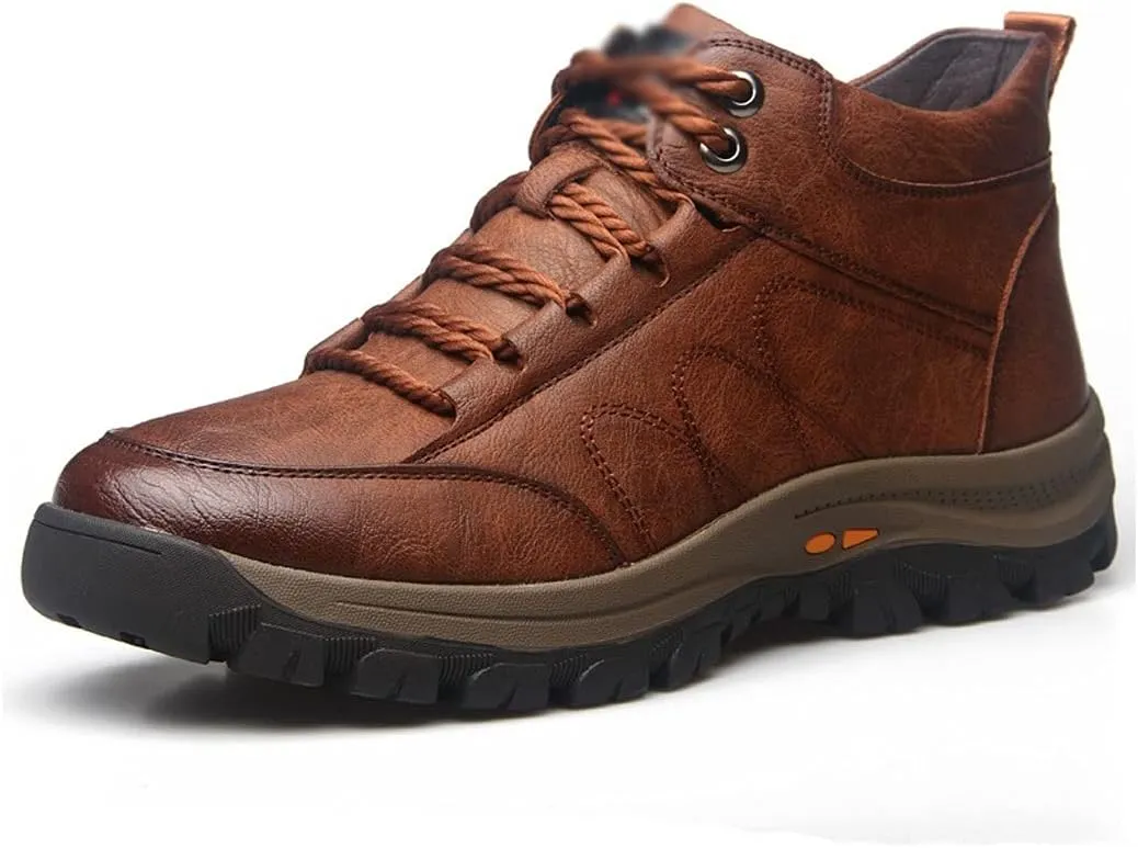 Mens Boots Winter Warm Men's Snow Boots Leather Men's Ankle Boots Plush Men's Winter Boots Soft Sole Comfortable Men's Outdoor Hiking Shoes