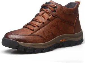 Mens Boots Winter Warm Men's Snow Boots Leather Men's Ankle Boots Plush Men's Winter Boots Soft Sole Comfortable Men's Outdoor Hiking Shoes