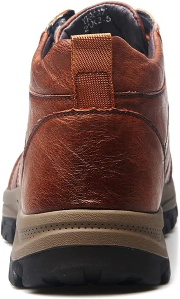 Mens Boots Winter Warm Men's Snow Boots Leather Men's Ankle Boots Plush Men's Winter Boots Soft Sole Comfortable Men's Outdoor Hiking Shoes