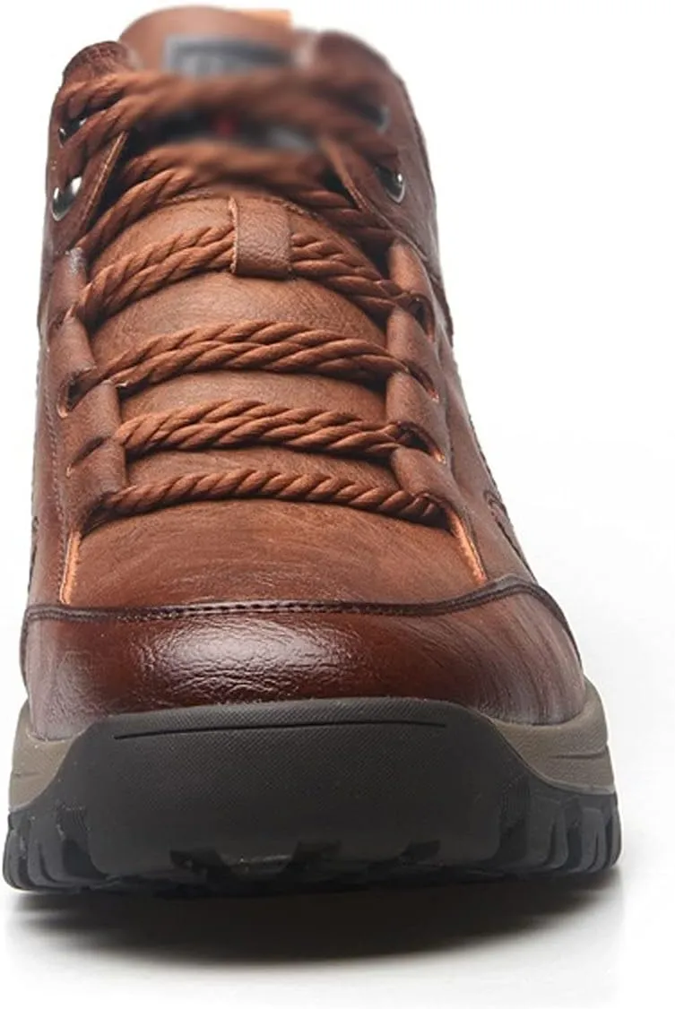 Mens Boots Winter Warm Men's Snow Boots Leather Men's Ankle Boots Plush Men's Winter Boots Soft Sole Comfortable Men's Outdoor Hiking Shoes