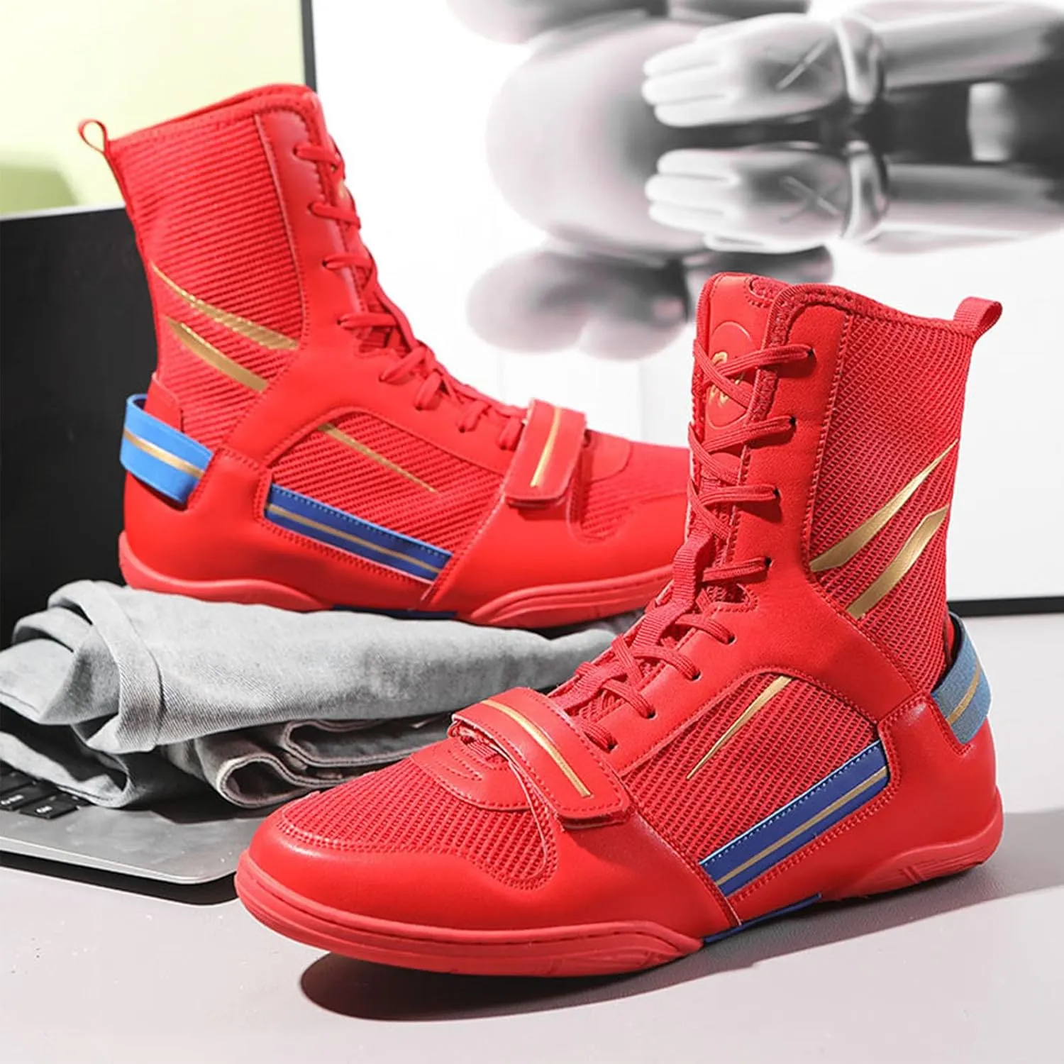 Men's Boxing Shoes Wrestling Fitness Training Non-Slip Rubber Sole Boxing Boots Breathable for Fighting, Powerlifting, Bodybuilding