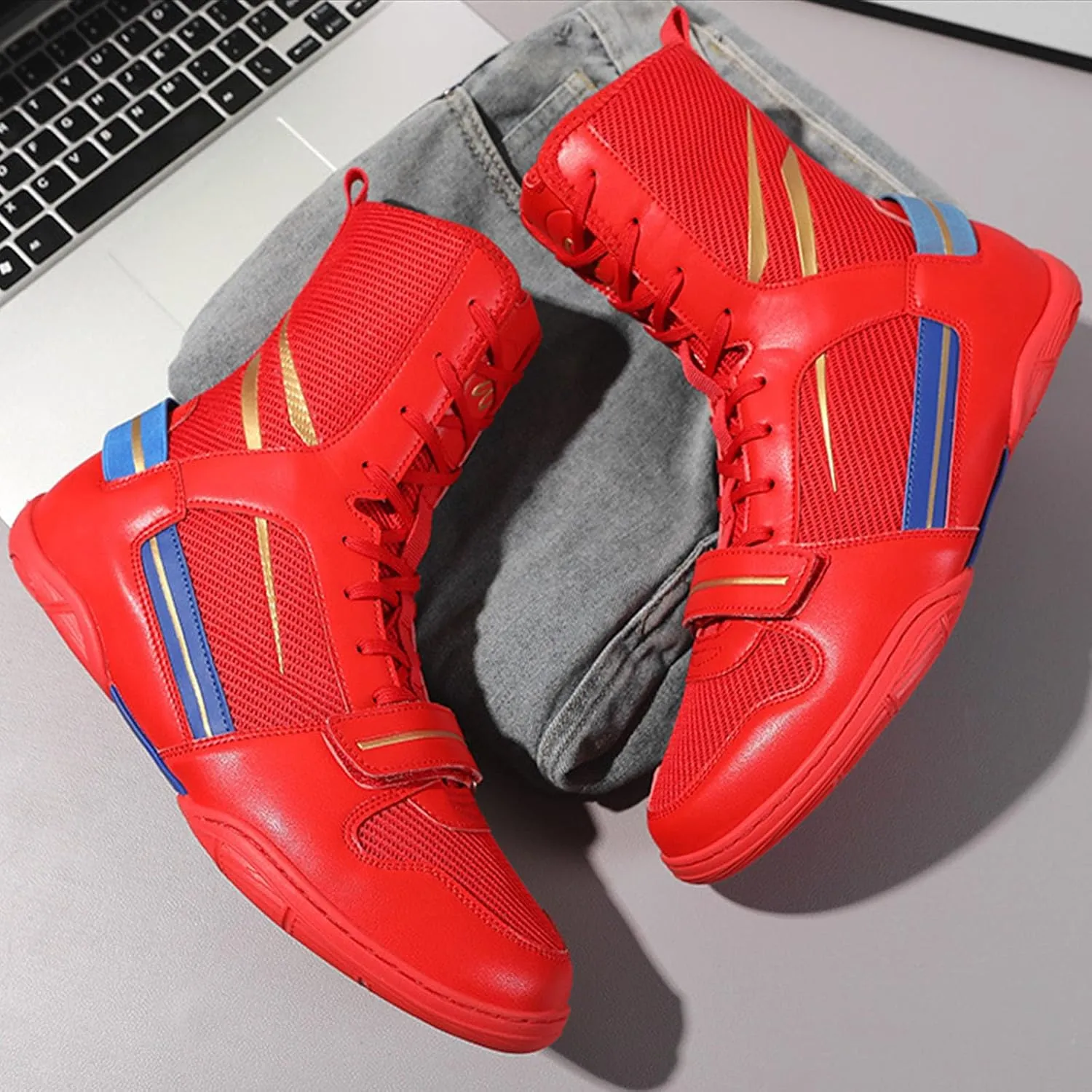 Men's Boxing Shoes Wrestling Fitness Training Non-Slip Rubber Sole Boxing Boots Breathable for Fighting, Powerlifting, Bodybuilding