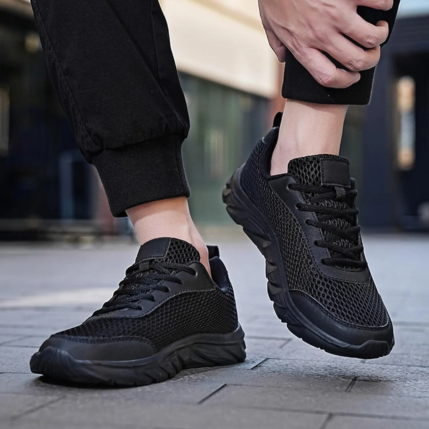 Mens Breathable Lace Up Running Shoes Comfortable Breathable Lightweight Tennis Shoe Non Slip Barefoot Sneaker