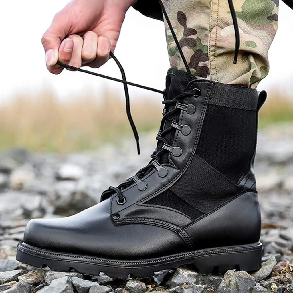 Men's Combat BootsOutdoor Work Walking Safety Training Shoes High-Tops Mountaineering Off-Road Tactical Boots,Black B-37