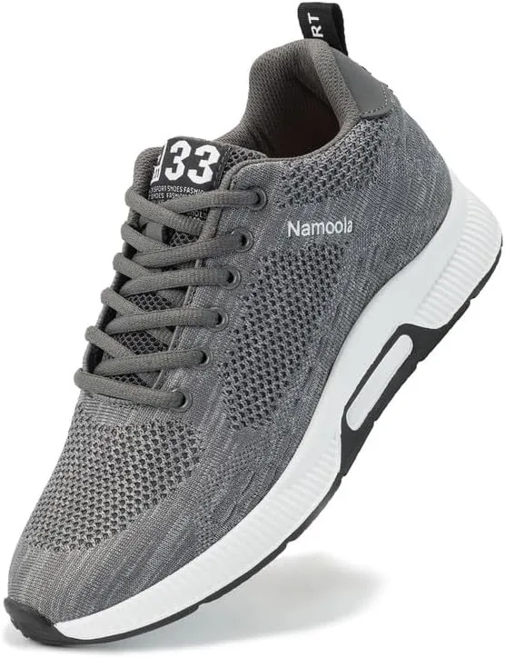 Men's Invisible Height Increasing Elevator Shoes Lightweight Sport Shoes Height-Boosting Non-Slip Sneakers 2.4'' Taller Grey45