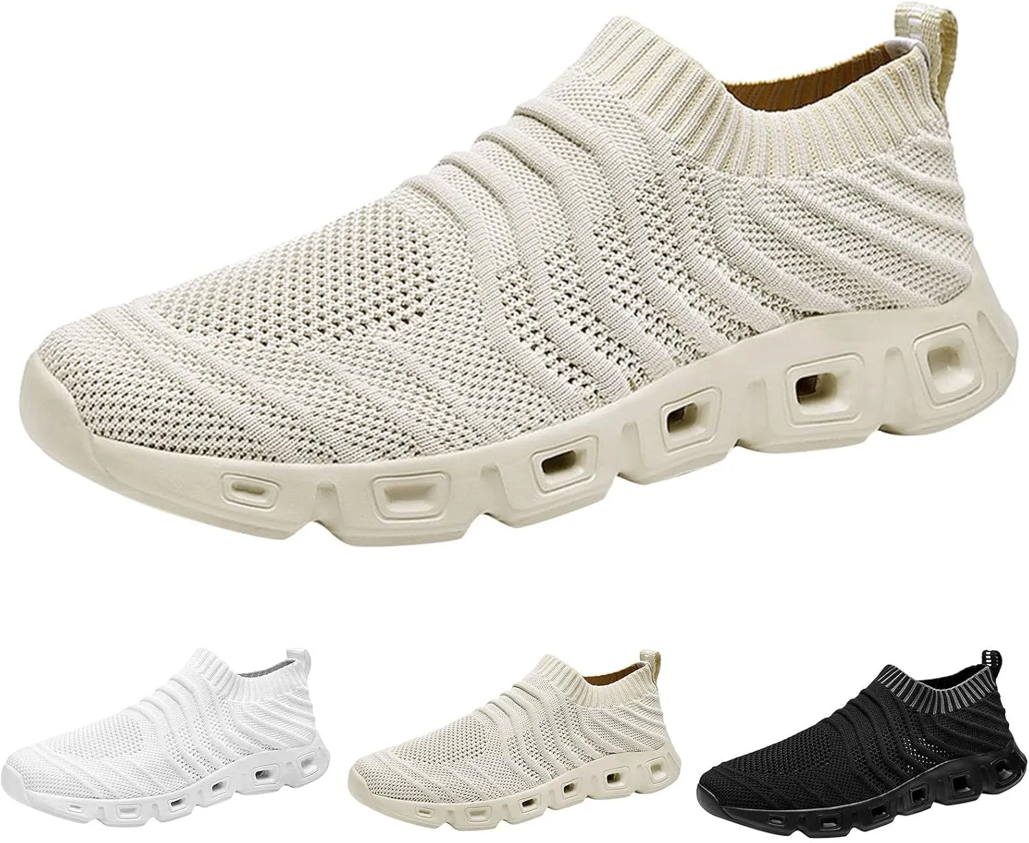 Men's Lace Up Memory Foam Sneakers Breathable Elastic Fly Woven Mesh Sneaker Lightweight Diabetic Shoes for Men