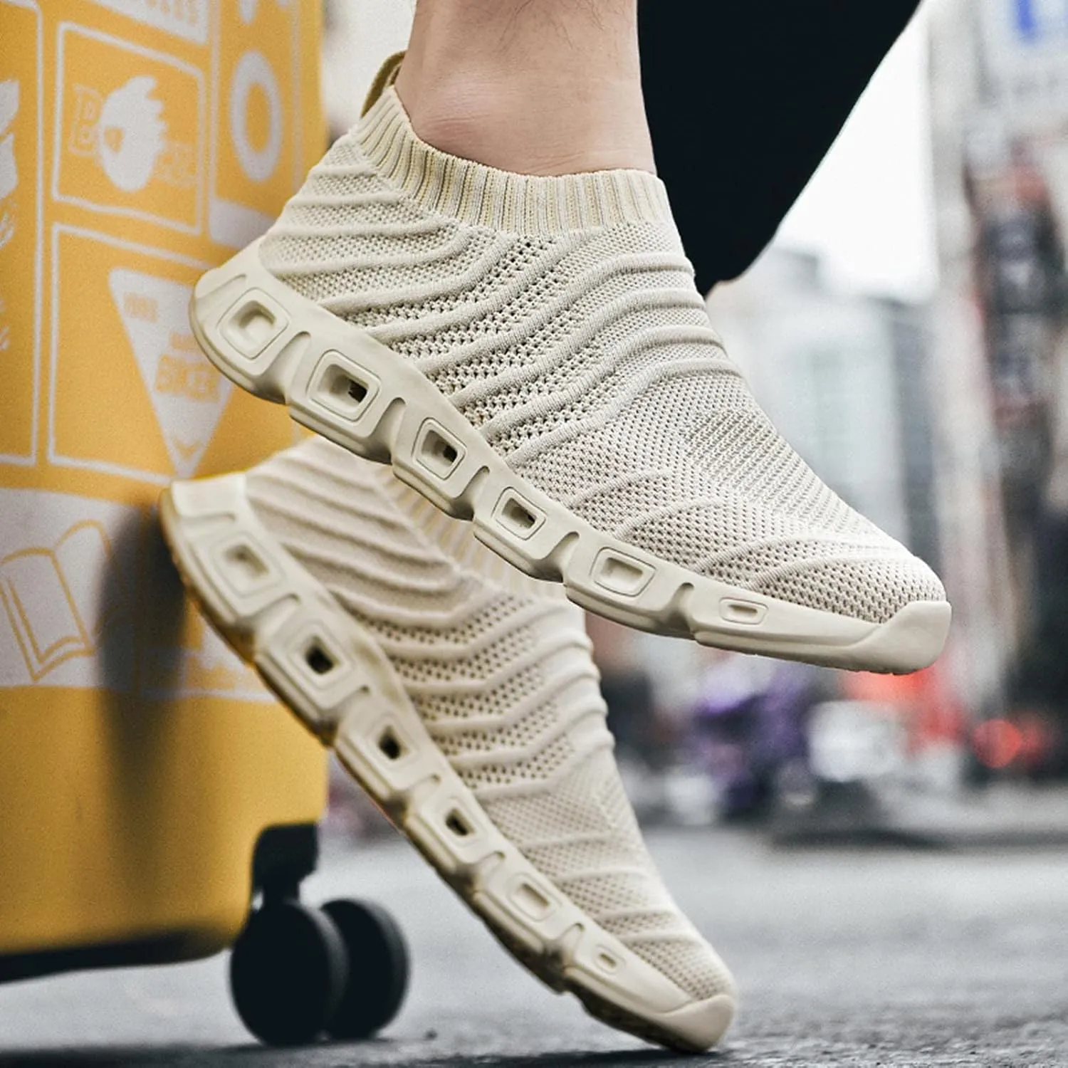Men's Lace Up Memory Foam Sneakers Breathable Elastic Fly Woven Mesh Sneaker Lightweight Diabetic Shoes for Men