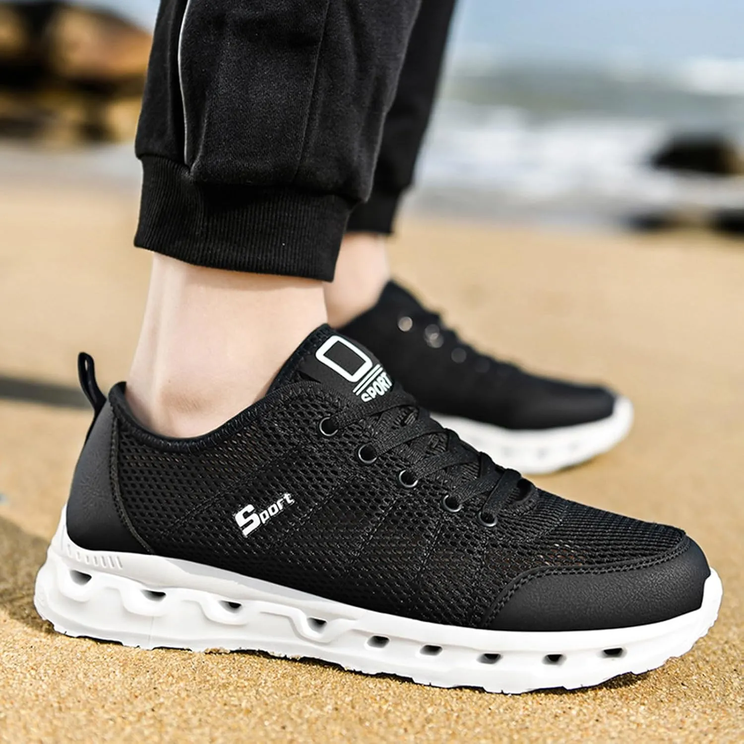 Men's Non Slip Tennis Sneakers Lightweight Breathable Walking Shoe Gym Tennis Breathable Lace Up Shoes for Men