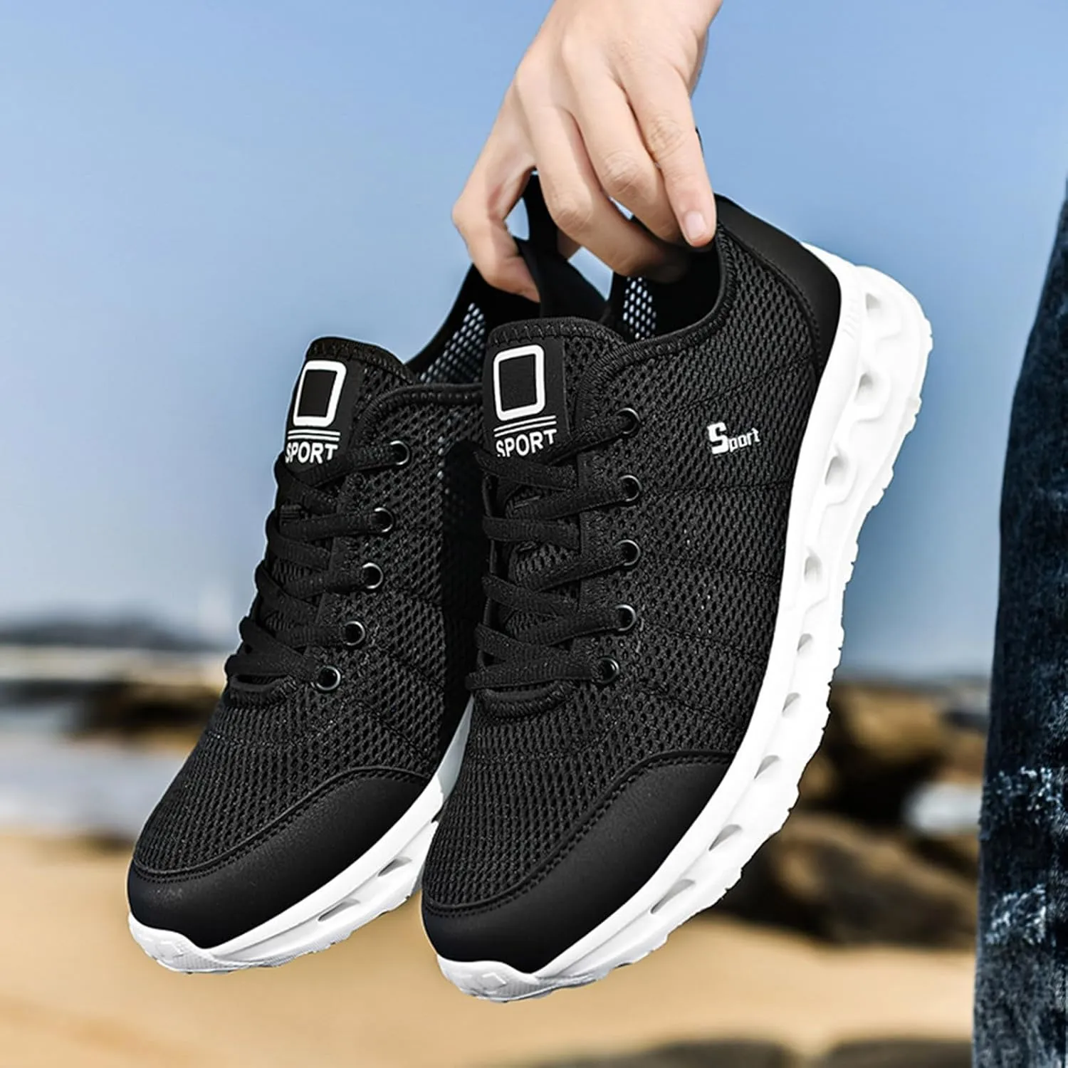 Men's Non Slip Tennis Sneakers Lightweight Breathable Walking Shoe Gym Tennis Breathable Lace Up Shoes for Men