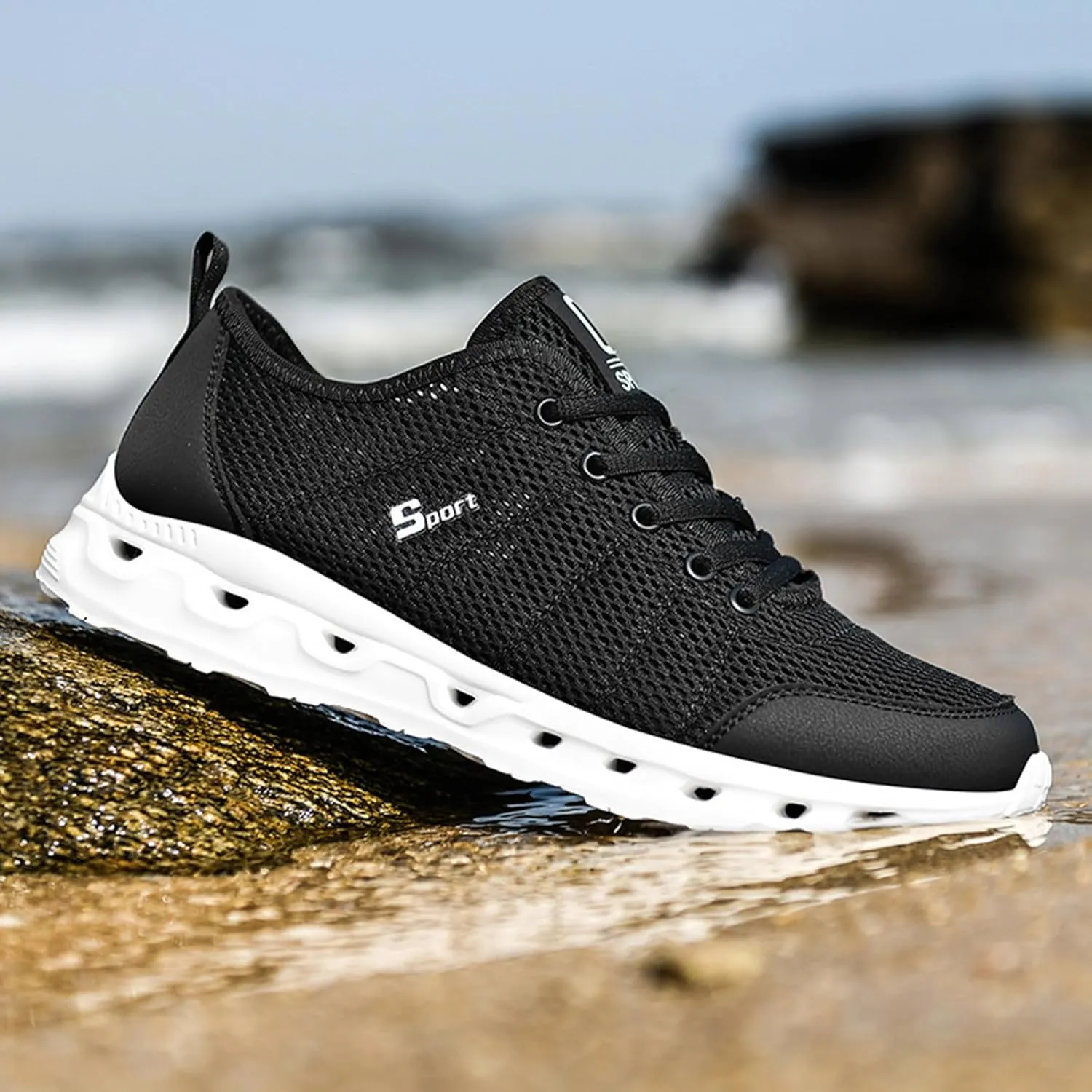 Men's Non Slip Tennis Sneakers Lightweight Breathable Walking Shoe Gym Tennis Breathable Lace Up Shoes for Men